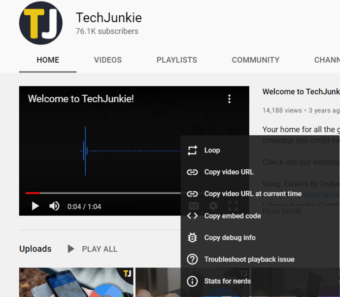Página del canal de Youtube de TechJunkie