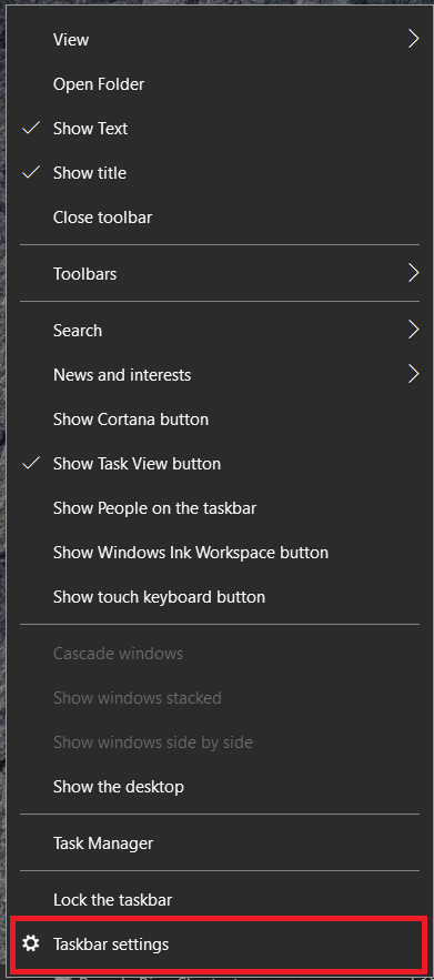 Inställningar för Windows aktivitetsfält