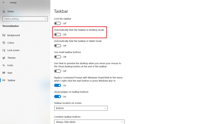 Inställningar för Windows Aktivitetsfält 2