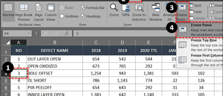 Ako zmraziť horný riadok v Exceli