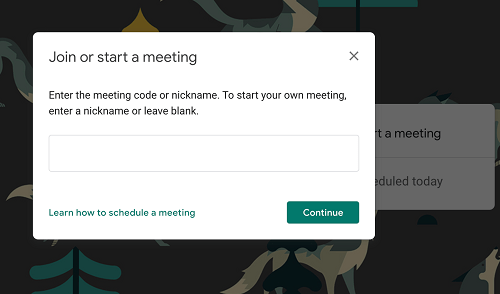 introduïu el codi de reunió o el sobrenom