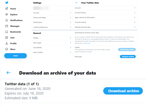 download et arkiv af dine data