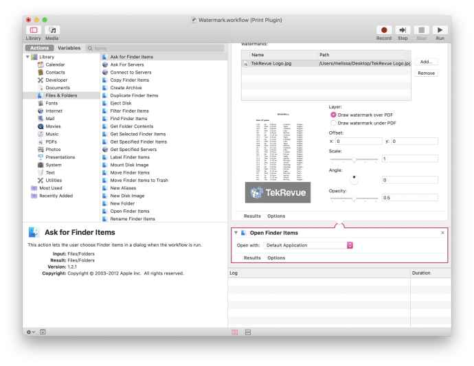 υδατογράφημα pdf δράση αυτοματοποιητή mac