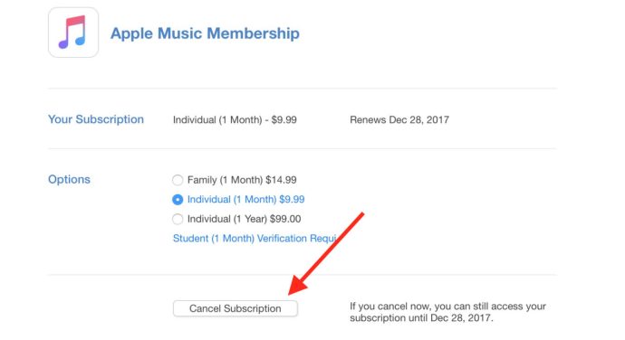 Apple Musicu tellimuse tühistamine