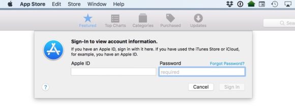 Sisenege Apple ID dialoogiaknasse